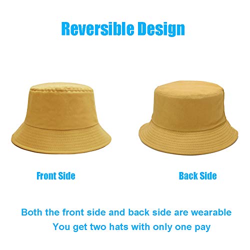 Bucket Hat for Women Men, Reversible Cotton Summer Sun Beach Cap Solid Color Style - color: A-apricot