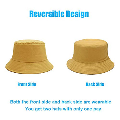 Bucket Hat for Women Men, Reversible Cotton Summer Sun Beach Cap Solid Color Style - color: A-apricot