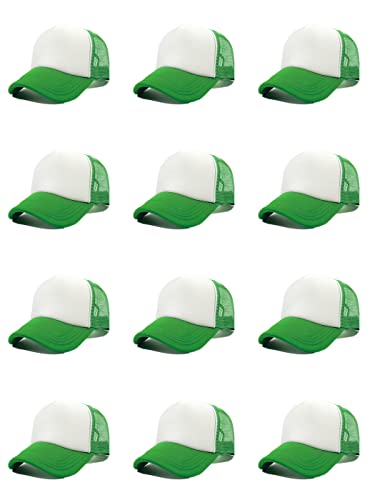 12 Pack Sublimation Hats for Men Blank Trucker Hats Bulk Snapback Mesh Women Baseball Caps DIY Custom 18 Colors - color: Green and White