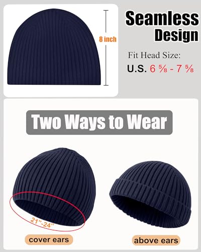 ROYBENS Wool Beanie for Men Women, Seamless Knit Warm Winter Hat Skull Caps - color: 1pcs-navy Blue