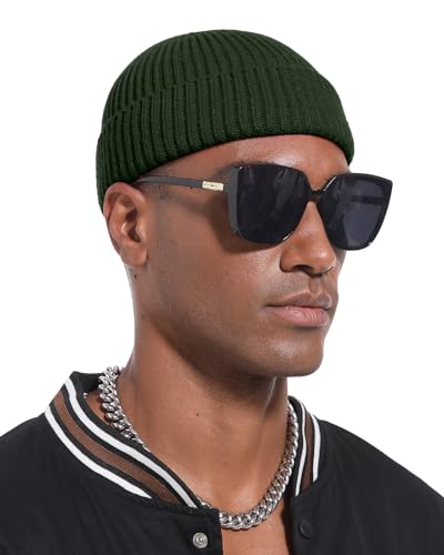 Short Fisherman Beanie for Men Women Wool Knit Cuff Winter Hats - color: 1pcs Army Green
