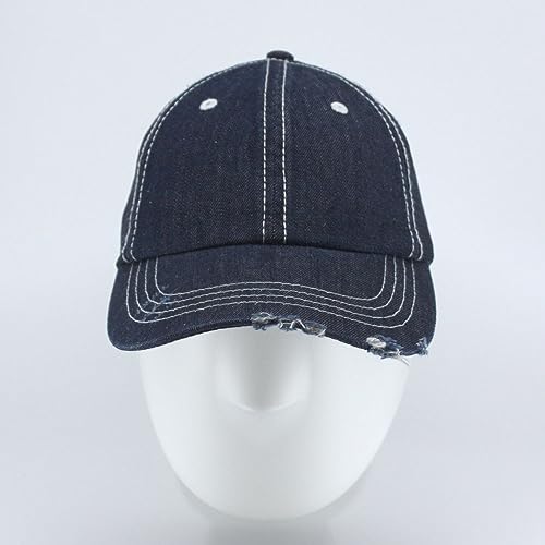 The Vintage Year Distressed Cotton Unstructured Soft Mesh Breathable Adjustable Dirty Wash Dad Hat Trucker Baseball Cap - color: Denim Navy