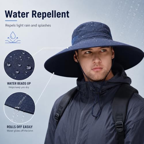 Wide Brim Sun Hat for Men Women UV Protection Bucket Fishing Hats - color: Navy Solid