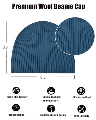 Wool Knit Beanie Hats for Men Women,Cuffless Winter Skull Caps - color: 1-lake Blue