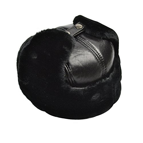 Trapper Hat Winter Hunter Ushanka Ear Flaps Sport Leather Black Hat - size: X-Large
