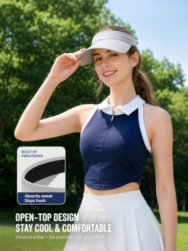 Sun Visor Hat for Men Women, Cooling Sport Visor with Wide Brim, UPF 50+ Adjustable Running Hat for Outdoor - color: Black