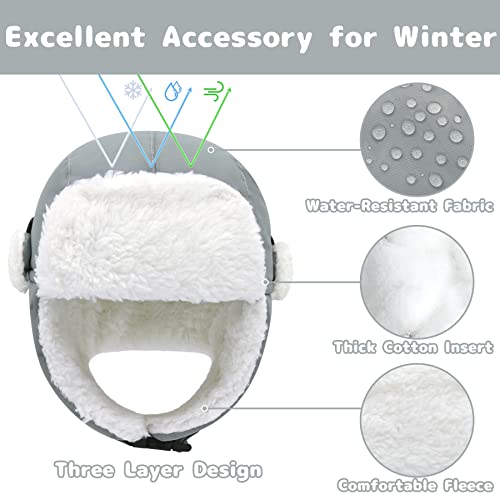 Olreco Toddler Winter Hat Baby Winter Hat Warm Fleece Lined Kids Trapper Hats Toddler Hats for Boys Girls Kid Snow Essentials - color: Waterproof Light Grey, size: 2-5T