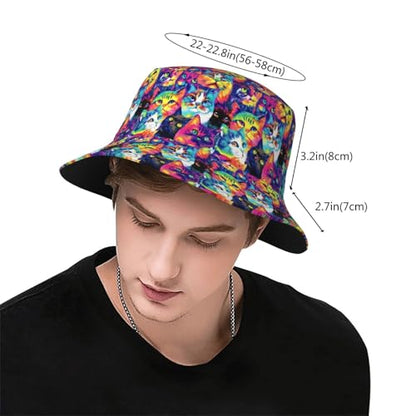 Bucket Hat for Men Women Packable Sun Hats Fisherman Outdoor Summer Travel Hiking Beach Caps - color: Cat