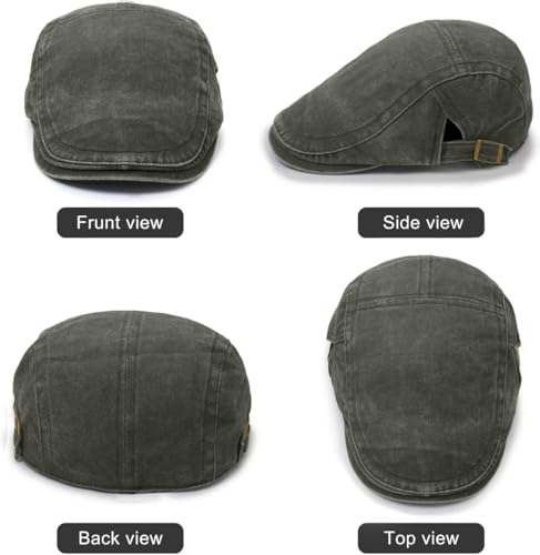Initlove Mens Newsboy Cap Washed Beret Ivy Hat Flat Hats for Cabbie Driving - color: Black + Green