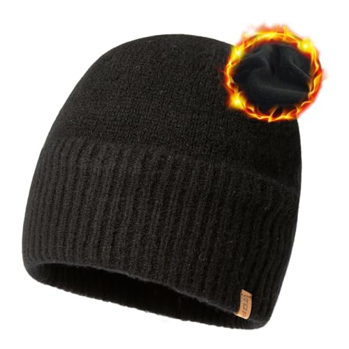 TOP-EX PolarWool Merino Wool Beanie with Soft Polartec Fleece Lining - color: Black, size: X-Large-XX-Large