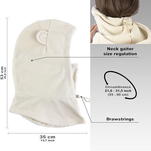 Fleece Balaclava Over Helmet - Warm Helmet Ninja Hood - Snowboard Hooded Hat Neck Gaiter Ski Mask - color: Sand-earsup, size: One Size