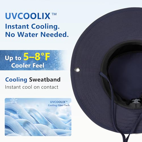 UVCoolix™ Cooling Bucket Hat Men Women UPF 50+ Wide Brim Navy Blue M/L