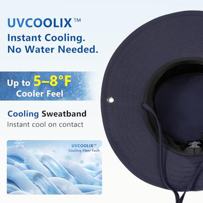 UVCoolix™ Cooling Bucket Hat Men Women UPF 50+ Wide Brim Navy Blue M/L
