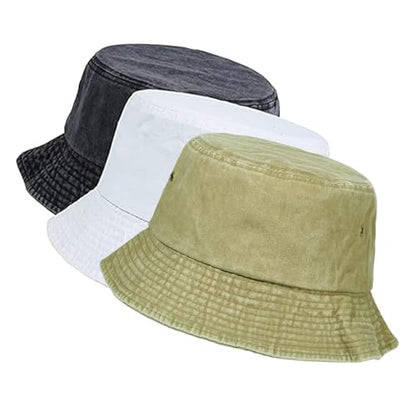 Washed Cotton Bucket Hats Packable Summer Beach Cap for Men Women - color: Ce-bh-black-white-khaki
