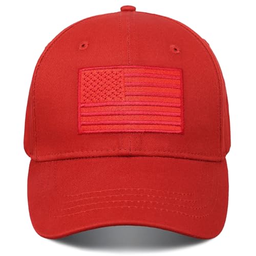 American Flag Baseball Cap for Men Women, Flag Embroidery & Adjustable Fit - color: Red / Red