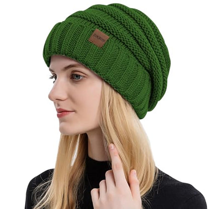 ZOORON Womens Winter Hat Slouchy Beanies for Women Cable Knit Beanie Hats - color: 1pack- Green