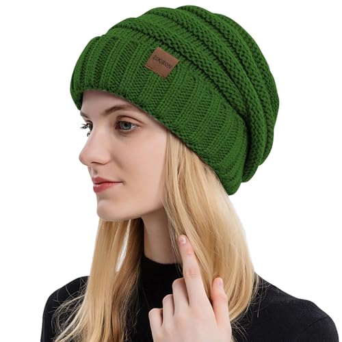 ZOORON Womens Winter Hat Slouchy Beanies for Women Cable Knit Beanie Hats - color: 1pack- Green