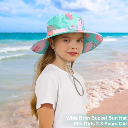 ICOSY Kids Sun Hat, UPF 50+ Girls Beach Hat for Toddler Kids - color: Blue Green