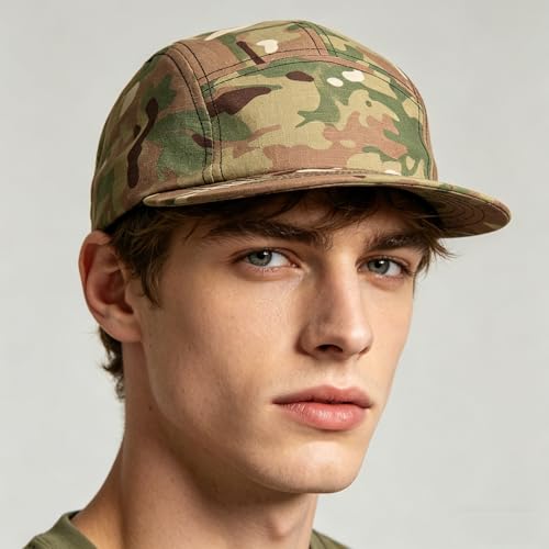 COOLSOME Camo Hat 5 Panels Hats Camper Hunting Cap - color: M (7-7 1/2)| Black+camo |Flat-brim