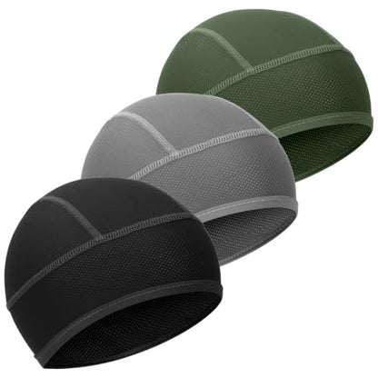 3PCS Cooling Skull Cap, Breathable Mesh Skull Caps for Men, Lightweight Head Cap Cycling Helmet Liner - color: Black-darkgrey-green