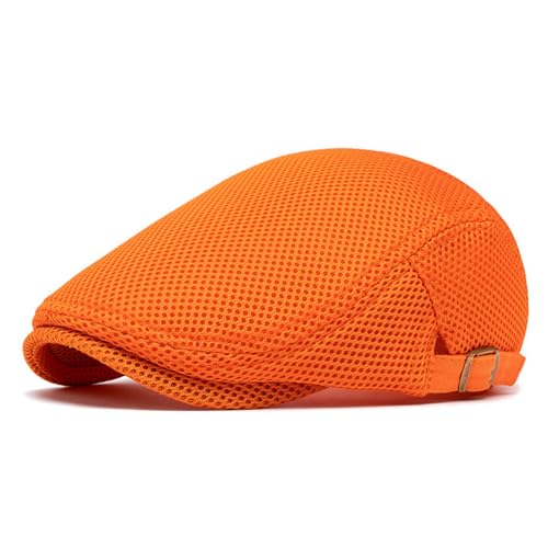 Mens Mesh Cap Flat Ivy Gatsby Newsboy Beret Driving Hat Adjustable Breathable Summer Hats - color: Orange