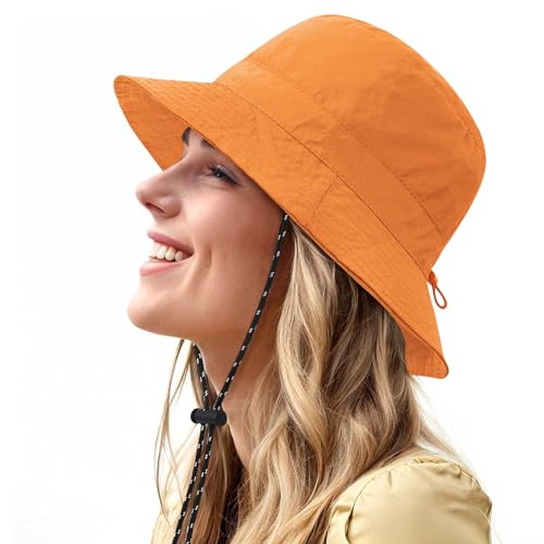 Waterproof Bucket Hat for Women Men Rain Hat Wide Brim Packable Sun Hat UV Protection Summer Beach Fishing Hiking Safari Hat - color: Orange