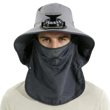 Outdoor Sun Hat Detachable Neck Face Flap UPF 50+UV Protection Visor Fishing Hats with Neck Flap for Men & Women - color: Light Gray