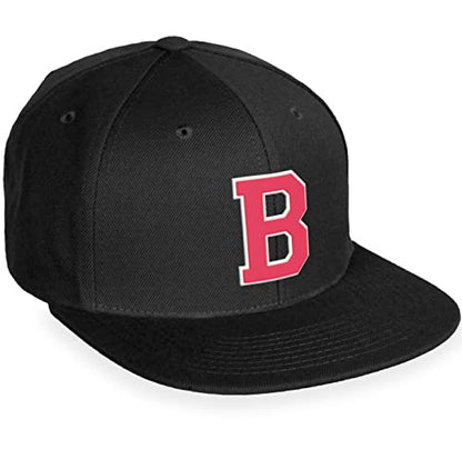 Daxton Classic Snapback White Rose A to Z Letters Flat Bill Visor Cap - color: Black, style: Letter B