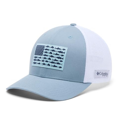 Columbia Unisex PFG Logo Mesh Ball Cap - color: Dockside Blue/White/Us Fish Flag, size: Small-Medium