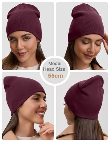 vidsel 100% Cotton Beanie Hat for Men Women, Soft Cuffless Knit Skull Cap - color: 1pc-burgundy
