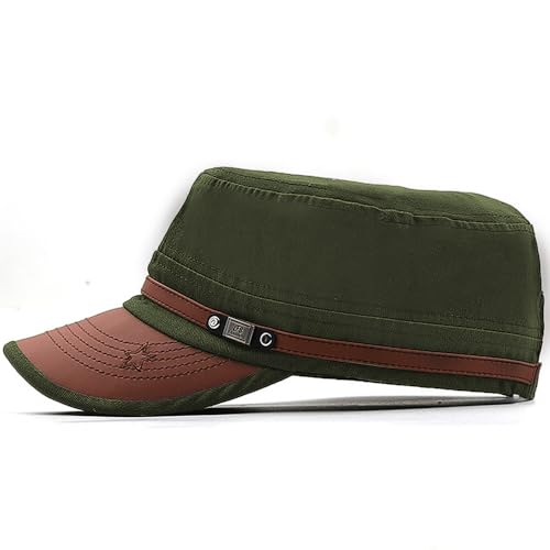 Cadet Army Cap for Men Women Military Adjustable Unisex Flat Top Hat - color: Army Green