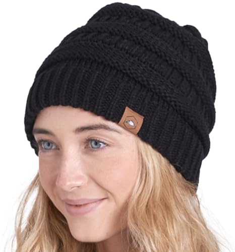 Tough Headwear Slouchy Beanie Hat - Itch-Free Winter Hats for Women - Stretchable Beanies for Women - Acrylic Winter Gear - color: Merino Wool - Black