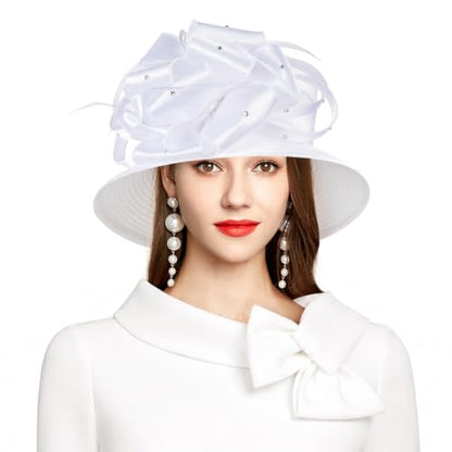 2026 Bucket Hats for Women Ladies Girls, Autumn Winter Fascinator Hat for Derby Kentucky Church Bridal UV Protection - color: A-4585white
