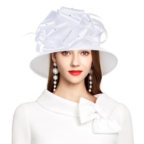 2026 Bucket Hats for Women Ladies Girls, Autumn Winter Fascinator Hat for Derby Kentucky Church Bridal UV Protection - color: A-4585white