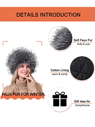 sy soul young Women's Winter Faux Fur Cossak Russian Style Hat Warm Cap - color: Grey With Tips