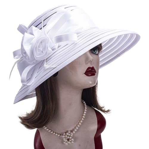Lawliet Womens Satin Ribbon Church Wedding Sun Wedding Occasion Hat A214 - color: White