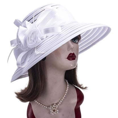 Lawliet Womens Satin Ribbon Church Wedding Sun Wedding Occasion Hat A214 - color: White
