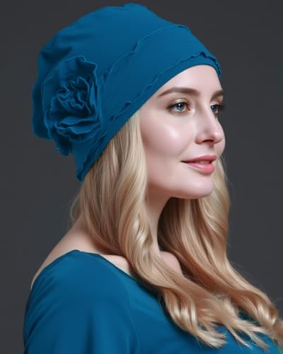 osvyo Chemo Headwear Turban Cap for Women - Cancer Beanie Hair Loss Sealed Packaging - color: Cotton Deep Sea Blue