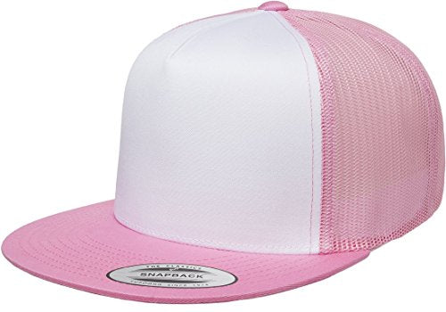 Yupoong Flexfit 6006,6006T,6006W 5 Panel Classic Trucker Snapback Hat Cap - color: Pink/White/Pink