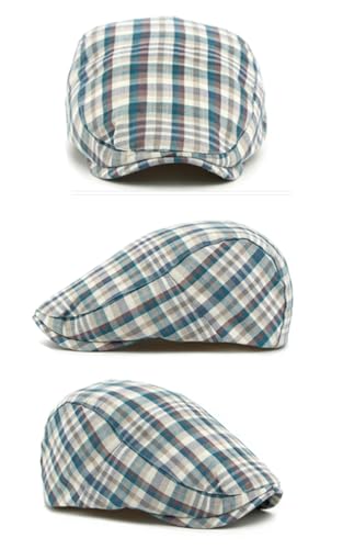 Mens Plaid Newsboy Flat Cap Ivy Gatsby Driving Hunting Cabbie Hat - color: Blue-plaid D