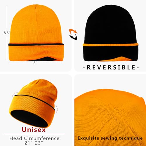 ZOORON Beanie for Men Women Warm Winter Hat Unisex Soft Knit Cuffed Beanie - color: 1pack-black/Orange(double-sided)