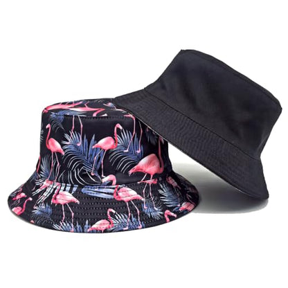 Quanhaigou Bucket Hats Unisex Summer Travel Beach Fisherman Cap for Men Women Teens - color: Flamingo Leaf