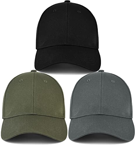 3 Pack Unisex Cotton Baseball Cap Adjustable Unconstructed Plain Sport Dad Golf Hat for Men and Women - color: Black+grey+green