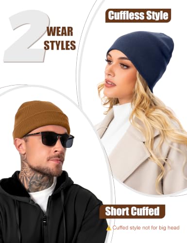 ROYBENS 100% Cotton Cuffless Beanie for Men Women Knit Fisherman Skull Cap - color: Navy Blue