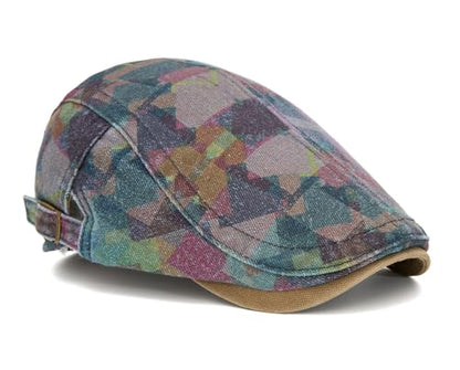 Quanhaigou Unisex Denim Newsboy Hats Flat Ivy Gatsby Cabbie Driving Berets Hat Cotton Dad Cap for Men Women - color: Camo Blue