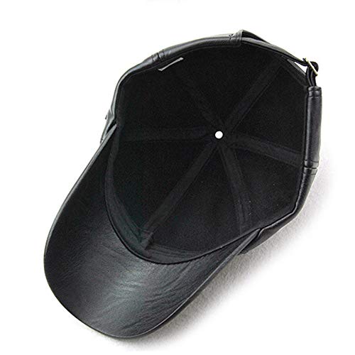 Unisex Leather Baseball Cap, Men Adjustable Structured PU Classic Baseball Cap Hat，Winter for Elderly Father (Black)