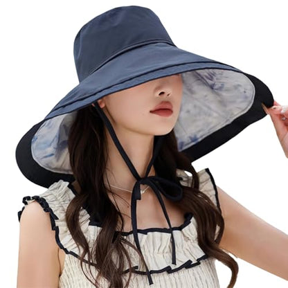HUAMULAN Women Wide Brim Reversible Sun Hat Summer Beach Fishing Bucket - color: Black