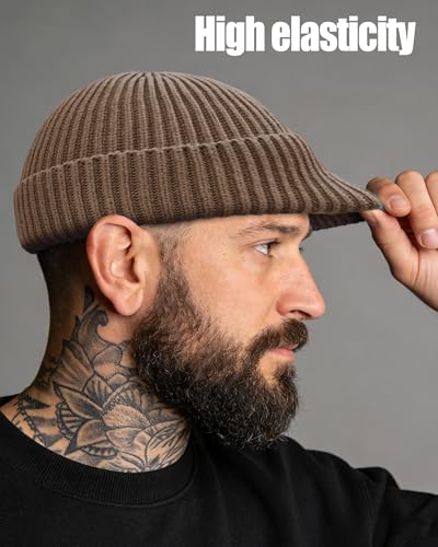 Wool Fisherman Beanies for Men Knit Fall Winter Beanie Hat Skull Cap - color: Light Brownish Red