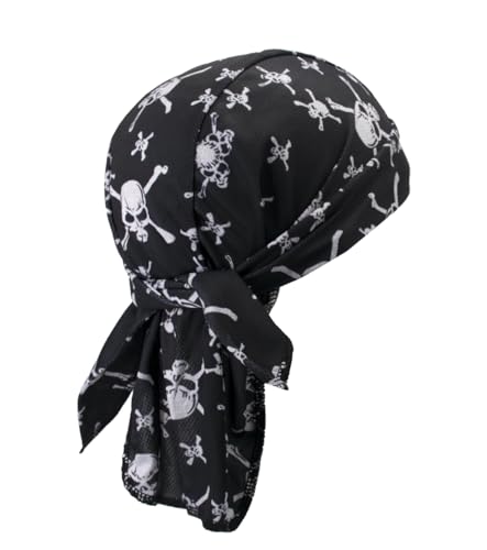 Sweat Wicking Do Rags Skull Caps, Cooling Hip Hop Hat, Beanie Durag Motorcycle Head Wrap Doo Rag Liner for Men Women - color: Skull Union