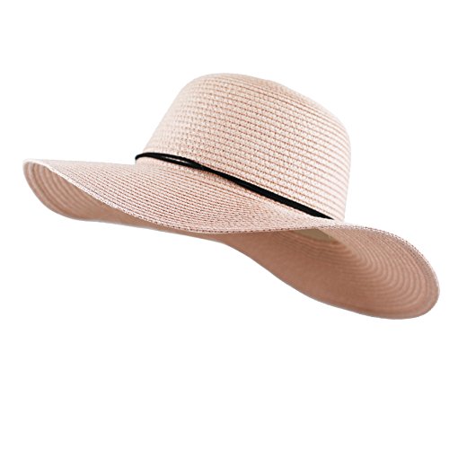 The Hat Depot Womens Floppy Summer Sun Beach Wide Brim Straw Hat - color: Fh2-light Pink
